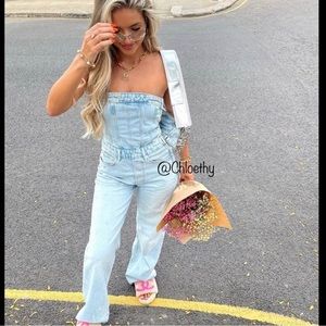 Zara strapless denim jumpsuit